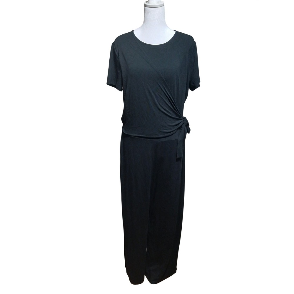 J. Jill Wearever Black Faux Wrap Side Tie Jumpsuit Short Sleeve Medium